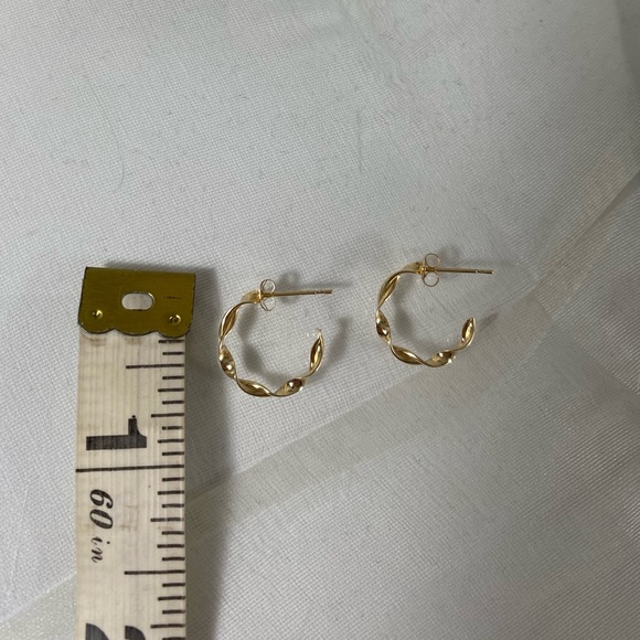 14K YELLOW GOLD twisted half hoop earrings REAL GOLD - Picture 8 of 13